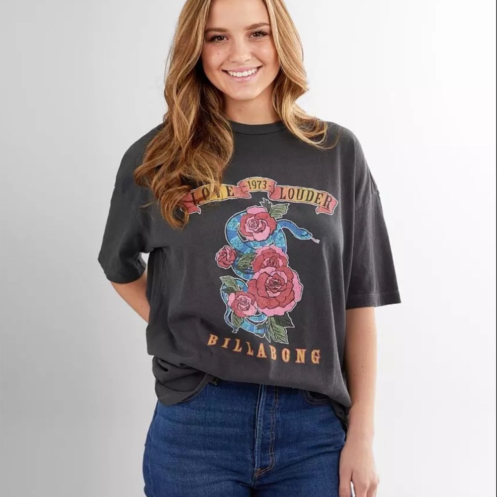 Billabong Kids Black Tee with Pink Floral Graphic